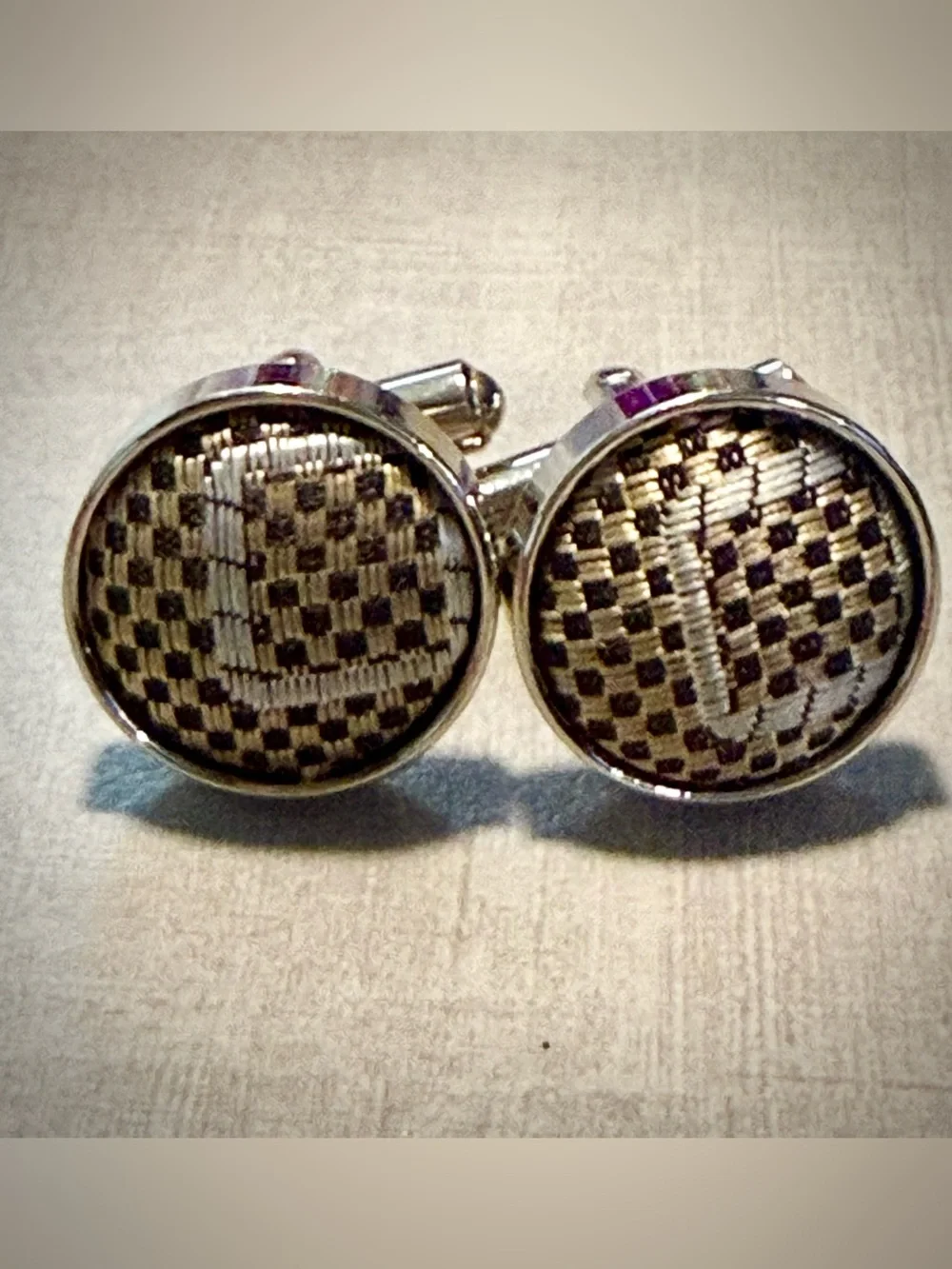 Carbon Fiber Cufflinks, Silver Woven. Texalium Style Inlay